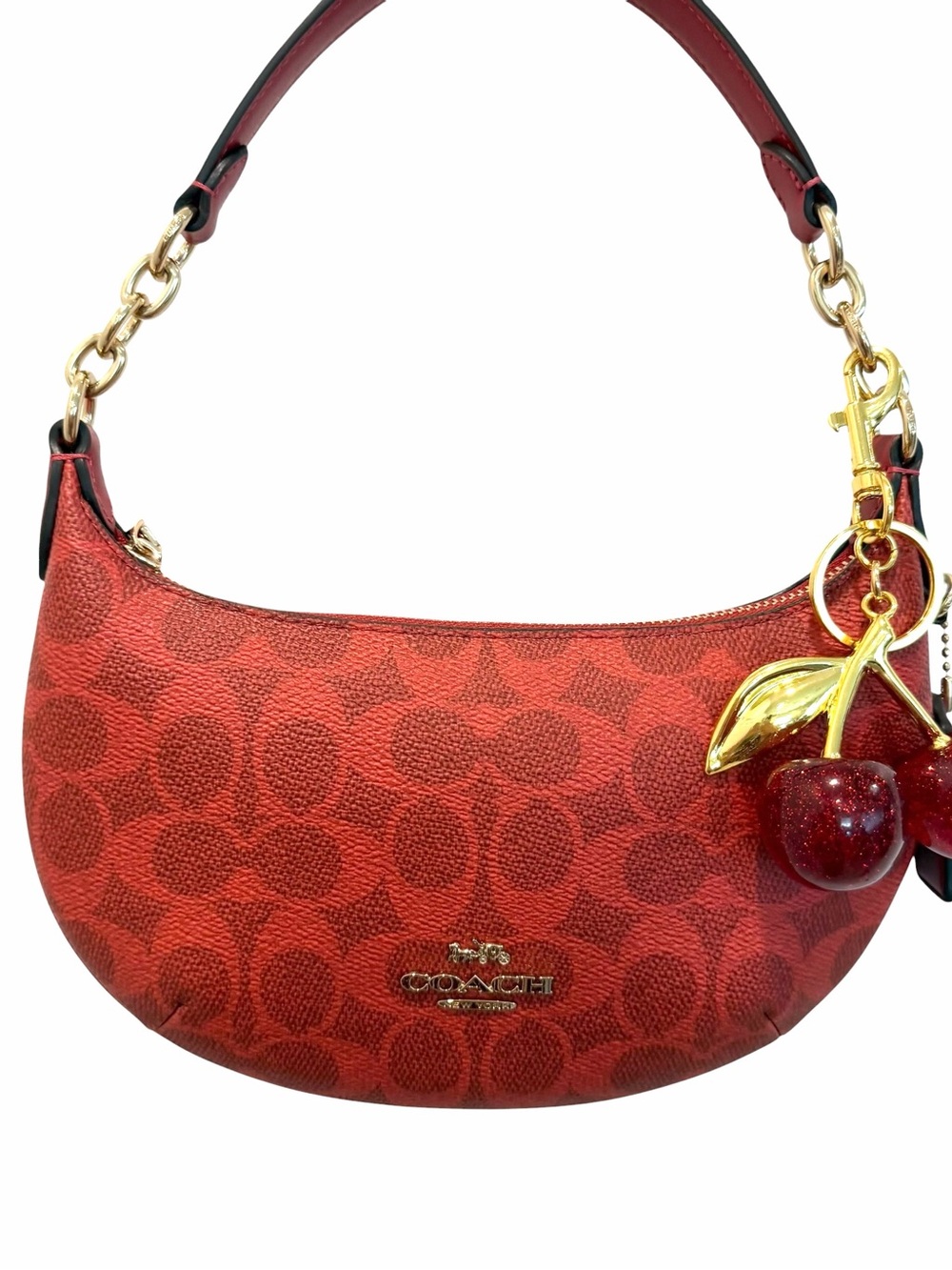 COACH Red Signature Mini Hobo with Cherry Charm